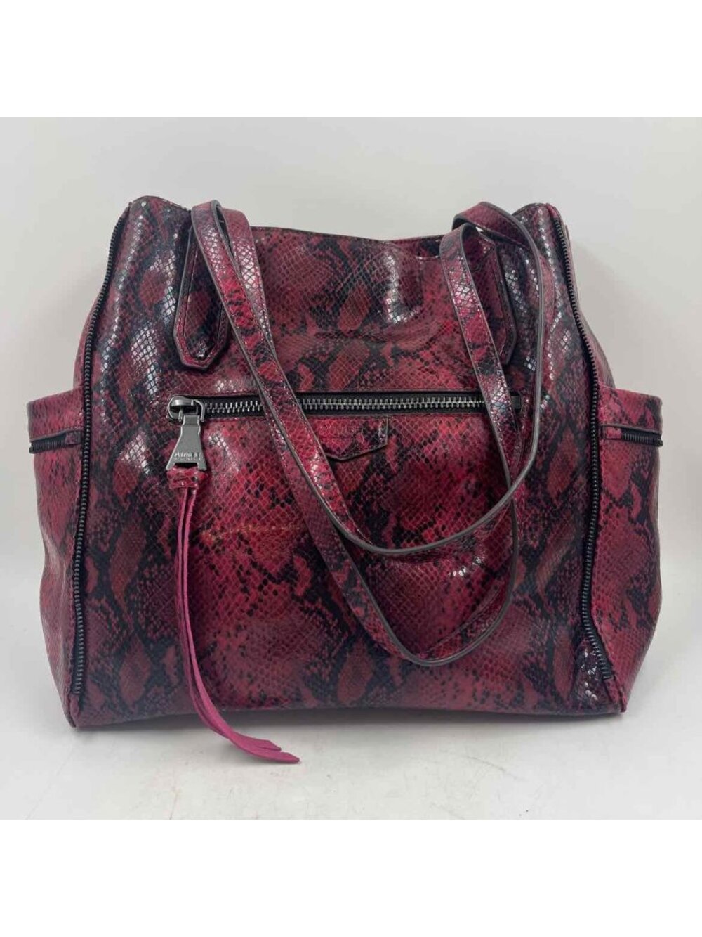 Aimee Kestenberg Thea Tote Women's Red Black Leather Luxe Snakeskin Purse